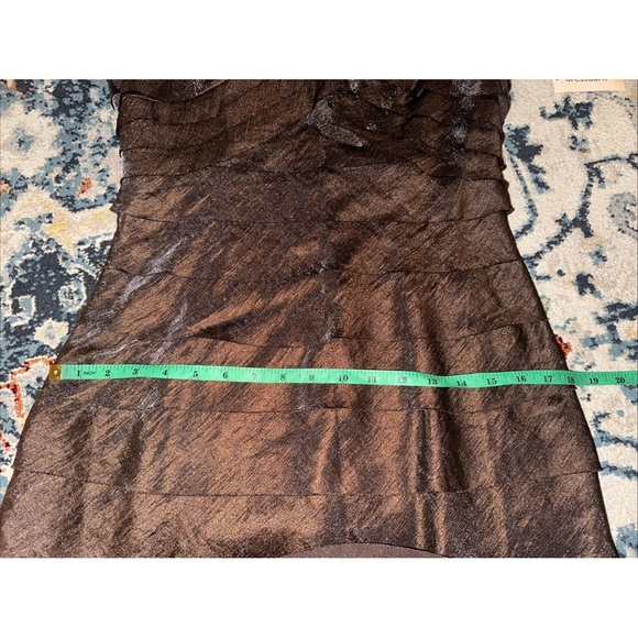 NWT Collection by DressBarn Sz 10 Brown Silver Metallic Layered Crepe Dress - Picture 12 of 13